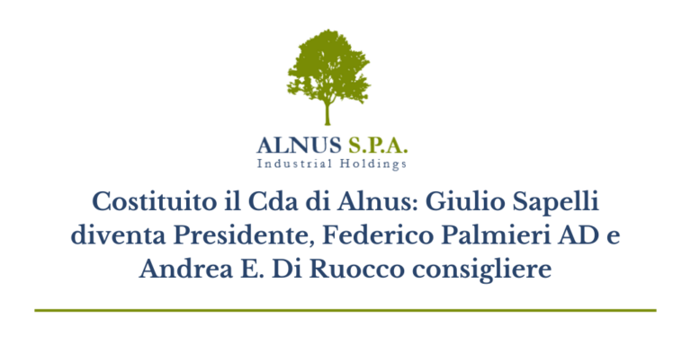 Costituito il Cda di Alnus: Giulio Sapelli diventa Presidente, Federico Palmieri AD e Andrea E. Di Ruocco consigliere